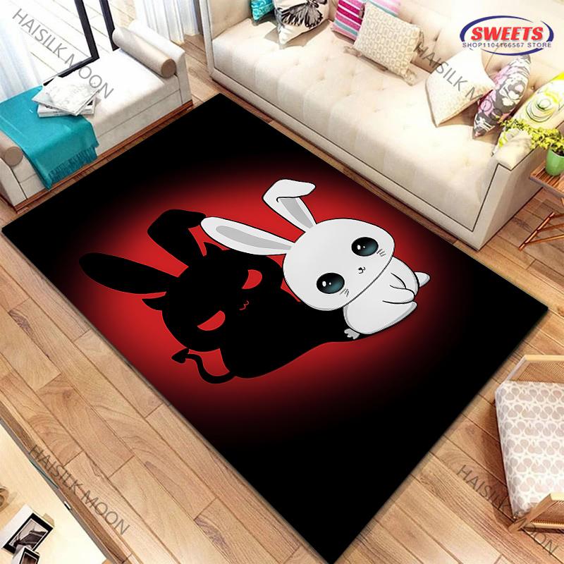 Cute Rabbit Shadow Fun Carpet for Bedroom LivingRoom Office, Children Non-slip Rug Modern Style Home Door Decor Mat Great Gift