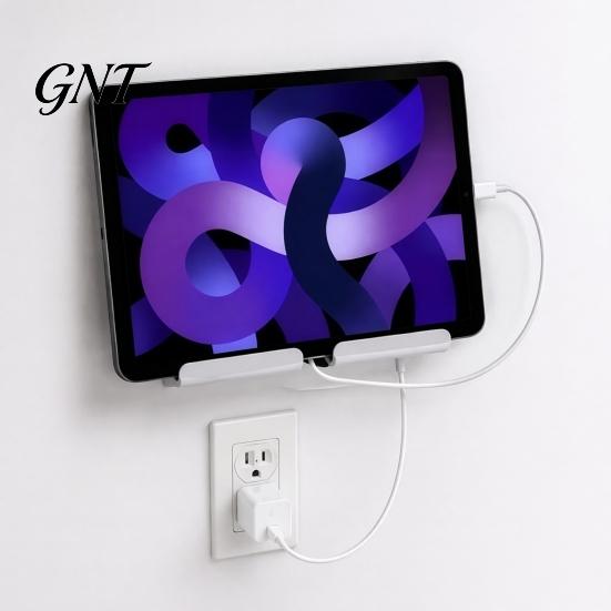 Wall Mounted Device Stand Acrylic Tablet Mount Holder, Universal Smartphone Stand, Bedroom Phone Cable And Charging Hole Organizer for Living