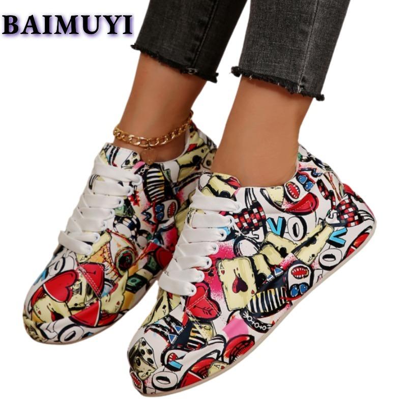 Случайные граффити женские кроссовки на плоской подошве повседневные кроссовки зима 2025 тренд абсолютно новые спортивные дорожные туфли походные Mujer Zapatos