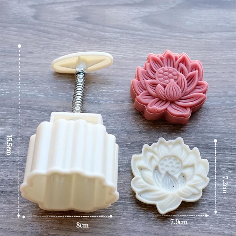 Lotusblumen-Mondkuchenform Handpresse Gebäckform 50g 3D-Prägung DIY Mungobohnenkuchen Werkzeug für das Mittherbstfest Backen