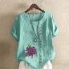 Женская модная лавандовая футболка с круглым вырезом и коротким рукавом, повседневная хлопковая льняная рубашка с рисунком, свободная летняя блузка, топы