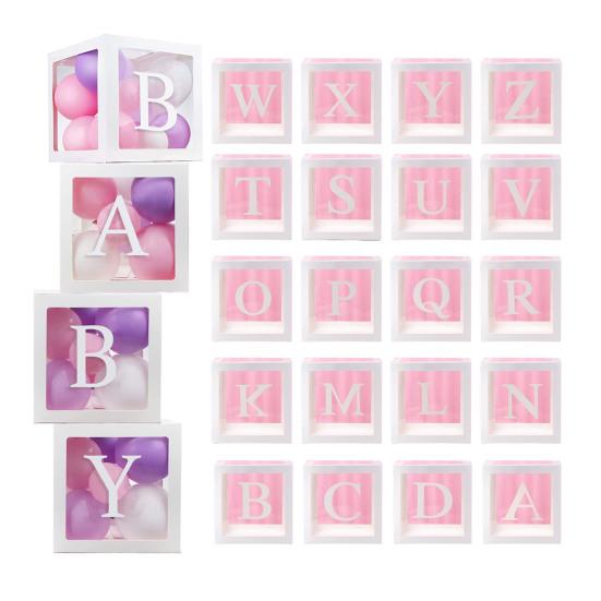 Balloon Box Reusable Clear Paper Box with Letter Stackable DIY Assembly 25 X 25cm Cube Box for Graduation Wedding Birthday Party Decor