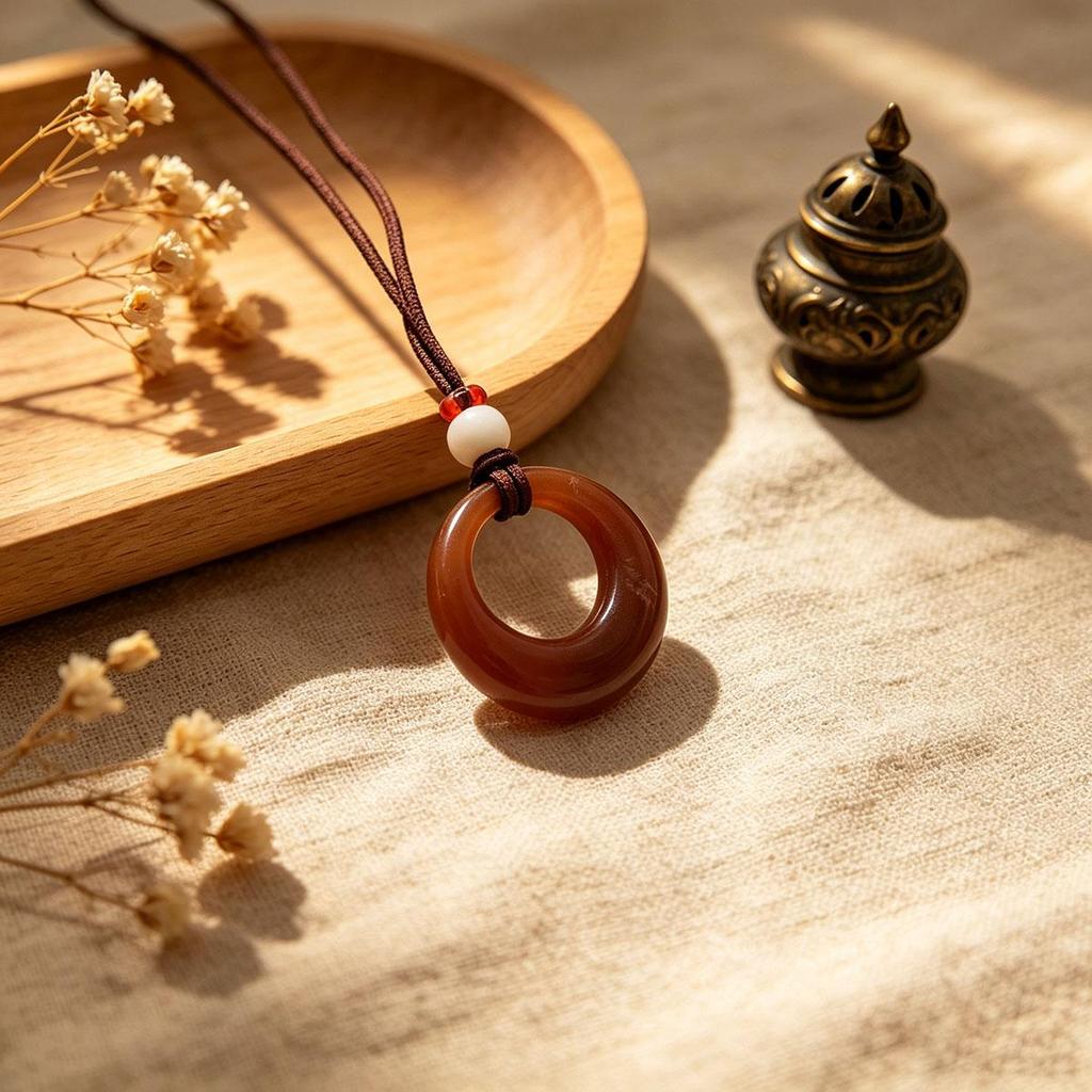 Retro Ethnic Style Brown Circle Necklace Long Fashion Pendant Braided Rope Sweater Chain Simple Daily Accessories Autumn Winter