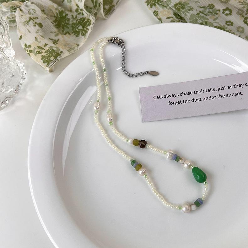 Свежий зеленый галстук, коллекция ожерелья ручной работы из бисера, цепочка на ключицу, дизайн, ниша, колье, ожерелье