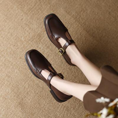 Модные женские новые весенне-осенние туфли Мэри Джейн с квадратным носком, ретро-средним каблуком и крупной металлической пряжкой на ремне