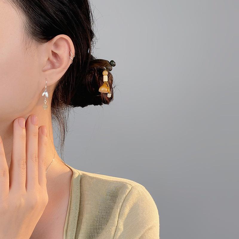 Новое китайское украшение для ушей в виде листа бамбука в китайском стиле Хотан, нефрит, нефрит, женский, в национальном стиле для девочек, новое украшение для ушей