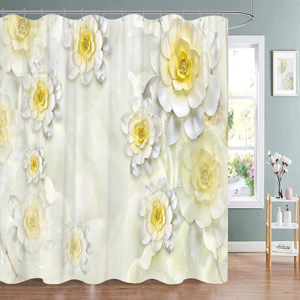 Elegant and Fashionable Fantasy Pearls and Diamonds Bouquet Shower Curtains 3D Style Relief Sculpture Bath Curtain Bathroom Deco