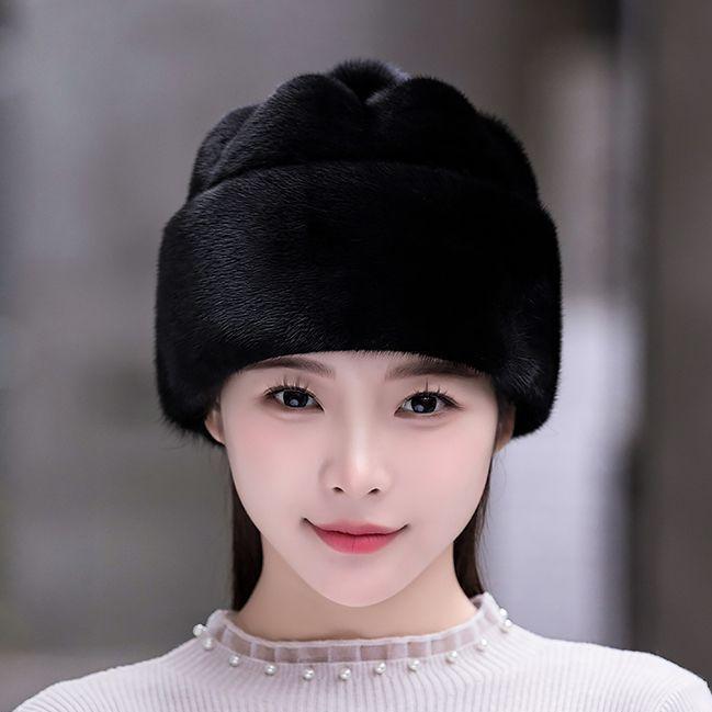 Шапка женская зимняя теплая из норки, флисовая хлопковая шапка из норки
