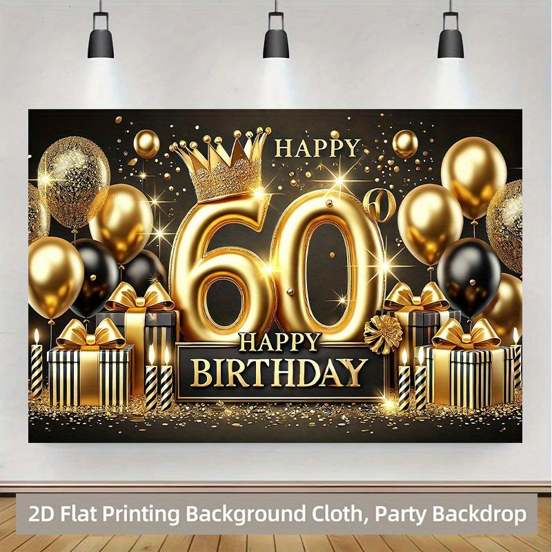 2D flat elegant black and gold 60th birthday background banner and balloons high-quality printing event planner polyester
