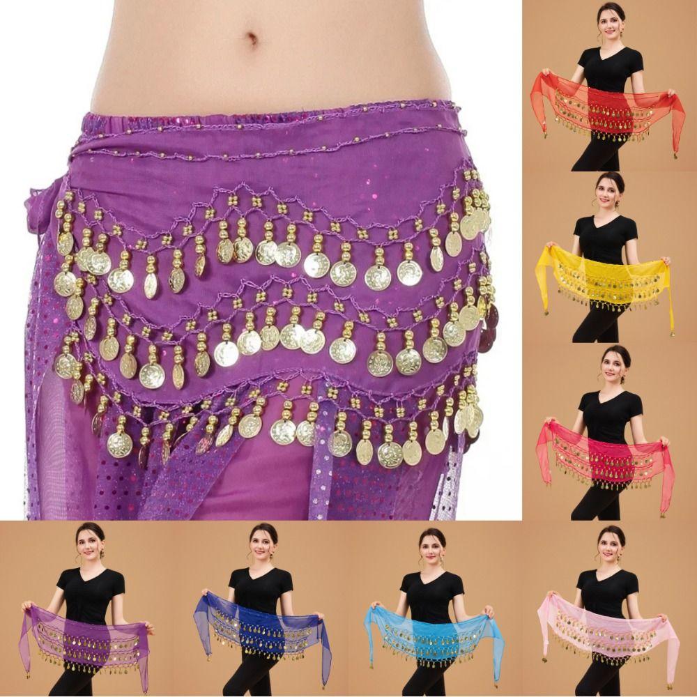 Adjustable Belly Dance Hip Scarf Gold Color Coins Hip Scarf Wrap Bellydance Waist Chain  Zumba Yoga