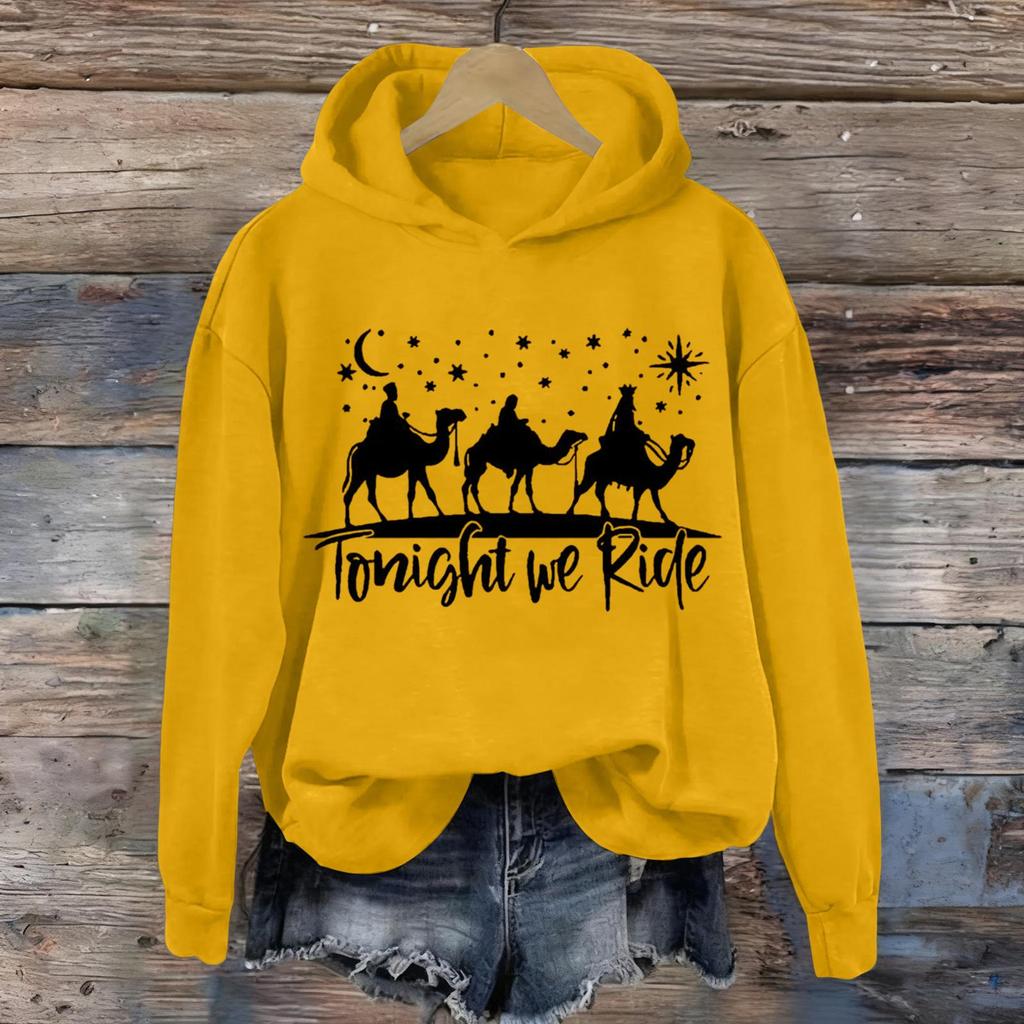 Women's Printed Casual Long Sleeve Hooded Sweatshirt Top