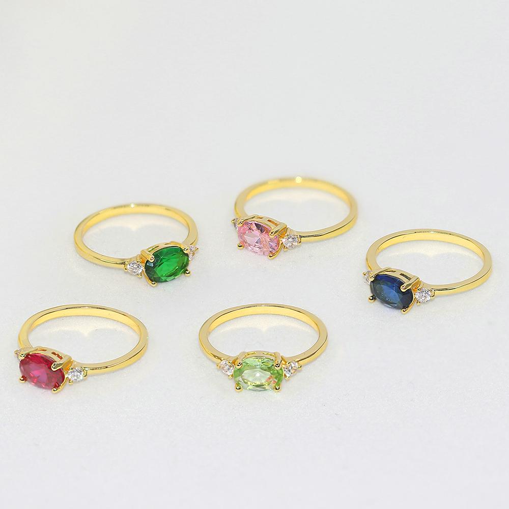 ZHOUYANG Wedding Ring For Women Simple Classic Oval Candy Stone Zircon Light Gold Color Engagement Gift Fashion Jewelry R865