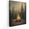APJYM Rustic Pine Tree Forest Camfire Camping Wall Art, Vintage Dark Moody Wood Land Nauture Landscape Canvas Wall Art for Cabin Camper Home, 11x14