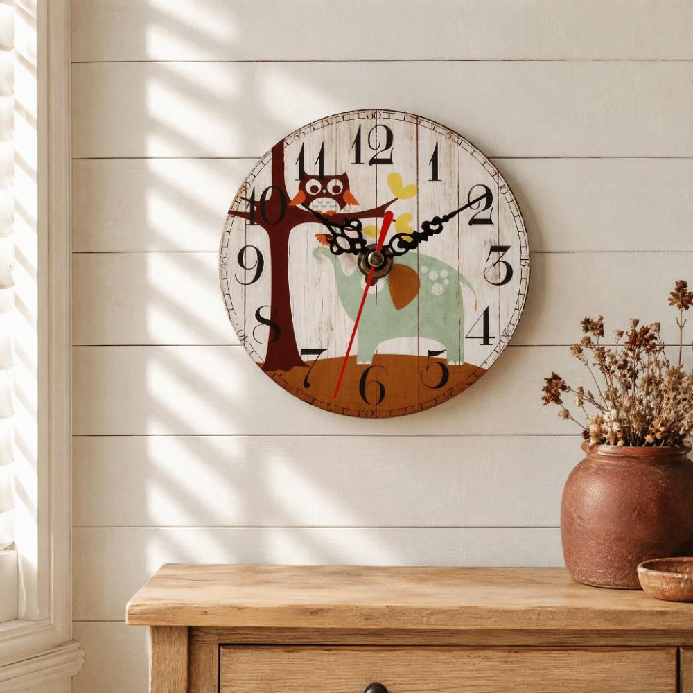 Non-Ticking Wooden Wall Clock 12CM 4.7 Inch Desk Table Clock Antique Wall Clock for Bedroom