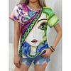 Женская футболка летняя с коротким рукавом с абстрактным принтом лица, блузка с круглым вырезом, большая свободная с коротким рукавом, оверсайз, уличная одежда Y2k