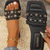Versatile Sandals Slippers Square Head Women's Fashion High Heels 2025 Summer New Wear Rhinestone Flat Bottom One-word Drag