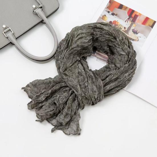 Women Scarf Solid Color Pleated Design Versatile Long Scarf Retro Style Versatile Comfortable Cotton Linen Shawl