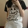 Футболка женская готическая с принтом черепа Y2K, черно-белая, топ