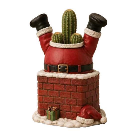 Christmas Gift for Gardeners Santa Claus in Smokestack Flower Pot Ornament, Resin Decorative Plant Holiday Home Ornaments Container, Small Tabletop