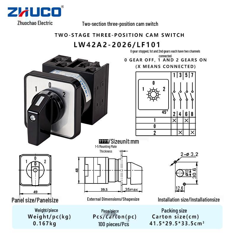Zhuochao LW42A2-2026/LF101 Universal Three-Position Cam Switch