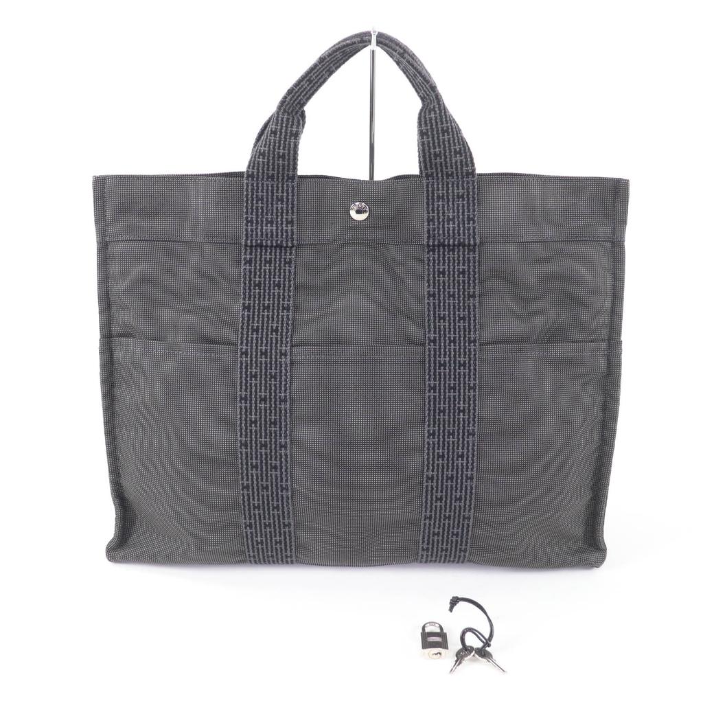 Great HERMES Tote Bag Her LineMM Canvas with Serie buttons gray polyamide Women Used