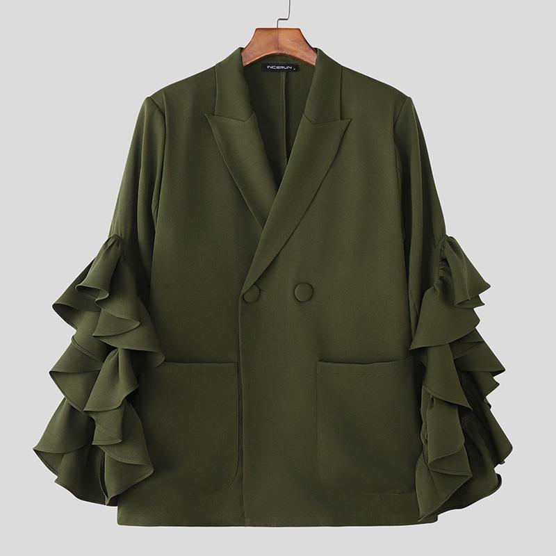 INCERUN Мужские лацканы с оборками, рукава с разрезами, повседневные свободные пиджаки для вечеринок