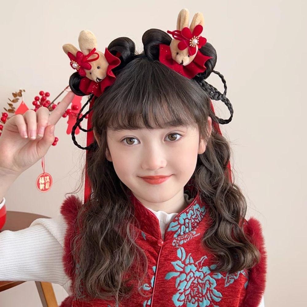 Braid Hair Chinese New Year Headwear Flower Hanfu Hair Sticks All-match Red Bow Hairband Girls