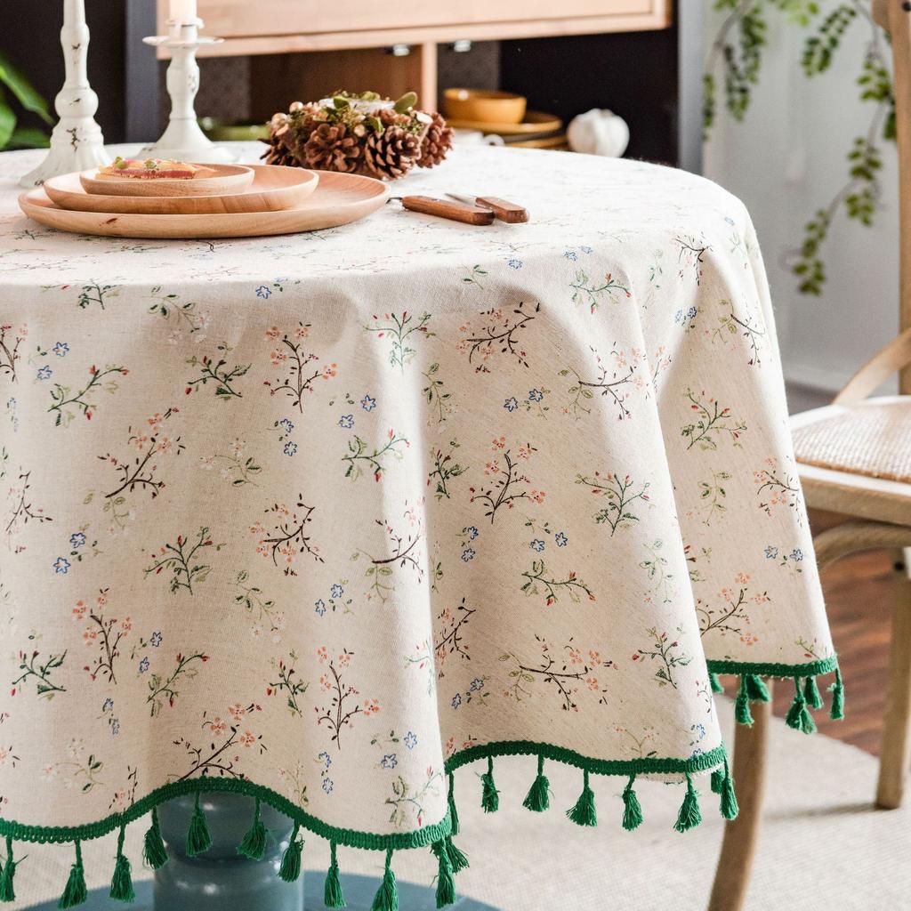 Tablecloth Floral Printing Dining Table Cloth Cotton and Linen Round Fabric Small Round Table