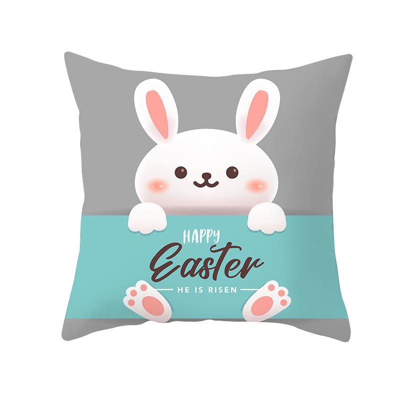 Easter Peach Velvet Cushion Cover Lake Blue Series Rabbit Egg Print Cushion Cover