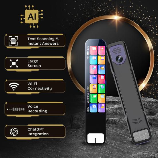 Ручка-переводчик с интеллектуальным искусственным интеллектом, сенсорным экраном, функцией записи голоса, перезаряжаемая, совместимая с Wi-Fi и Bluetooth, ручка со сканером