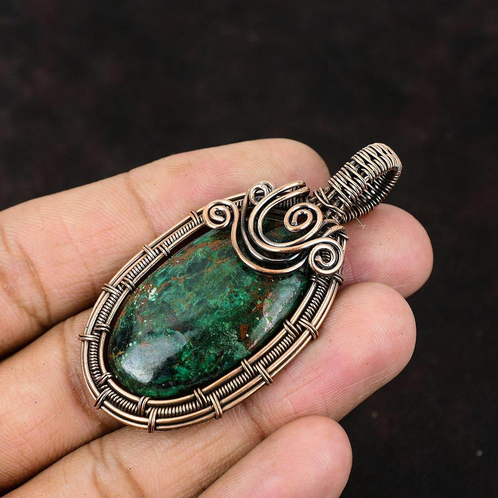 Куприт Хризоколла Кулон Драгоценный Камень Кулон Медная Проволока Обернутый Кулон Медные Ювелирные Изделия Ручной Работы Женский Кулон Подарок Для Него Дизайнерский Кулон