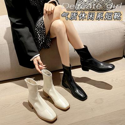 Виноградная мать то же Мартинсы квадратный носок толстый каблук короткие ботинки женские одинарные ботинки новые интернет-знаменитость тонкие ботинки средняя голень корейская версия