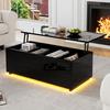 Table Basse - MUVOE - Moderne - Noir Brillant - Éclairage LED - Rangement Caché 100x50x35 Cm