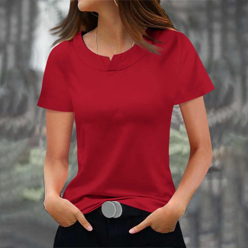 Women's Fashionable Casual Solid Color Short Sleeved Round Neck T-shirt Top