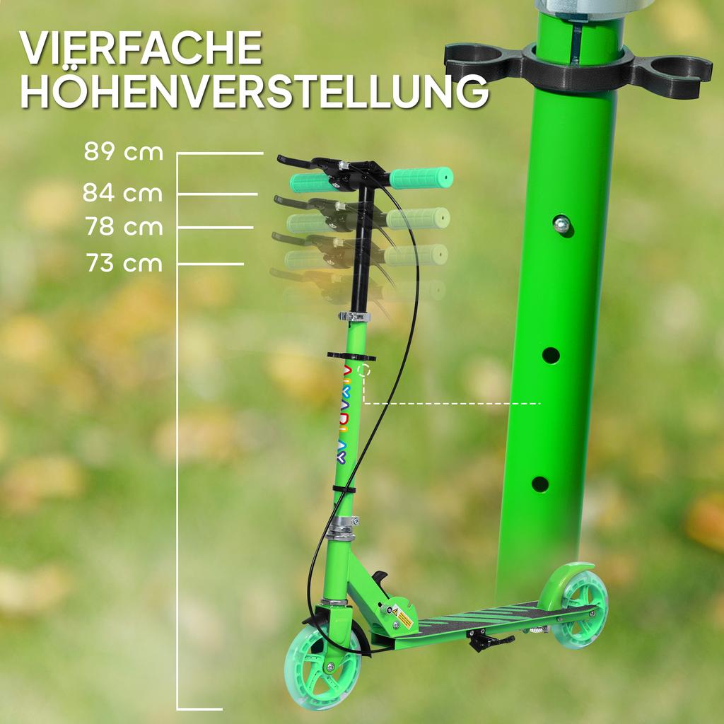 Kids Scooter, Double Brakes, Metal Frame, Footrest, Foldable, 3-8 Years, Green