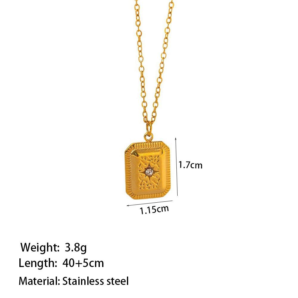 Подвеска-октаграмма квадратной формы с бриллиантами, вакуумное покрытие, ожерелье с сохранением цвета, цвет золота 18 карат, для женщин