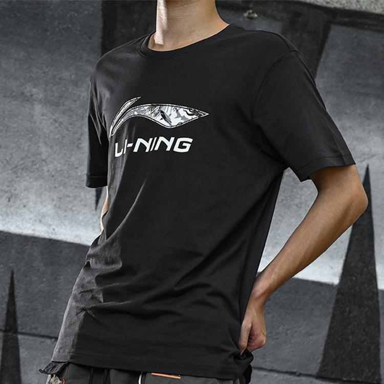 Футболка с коротким рукавом и круглым вырезом с логотипом LiNing, мужские топы, цвет черный AHSP897-5