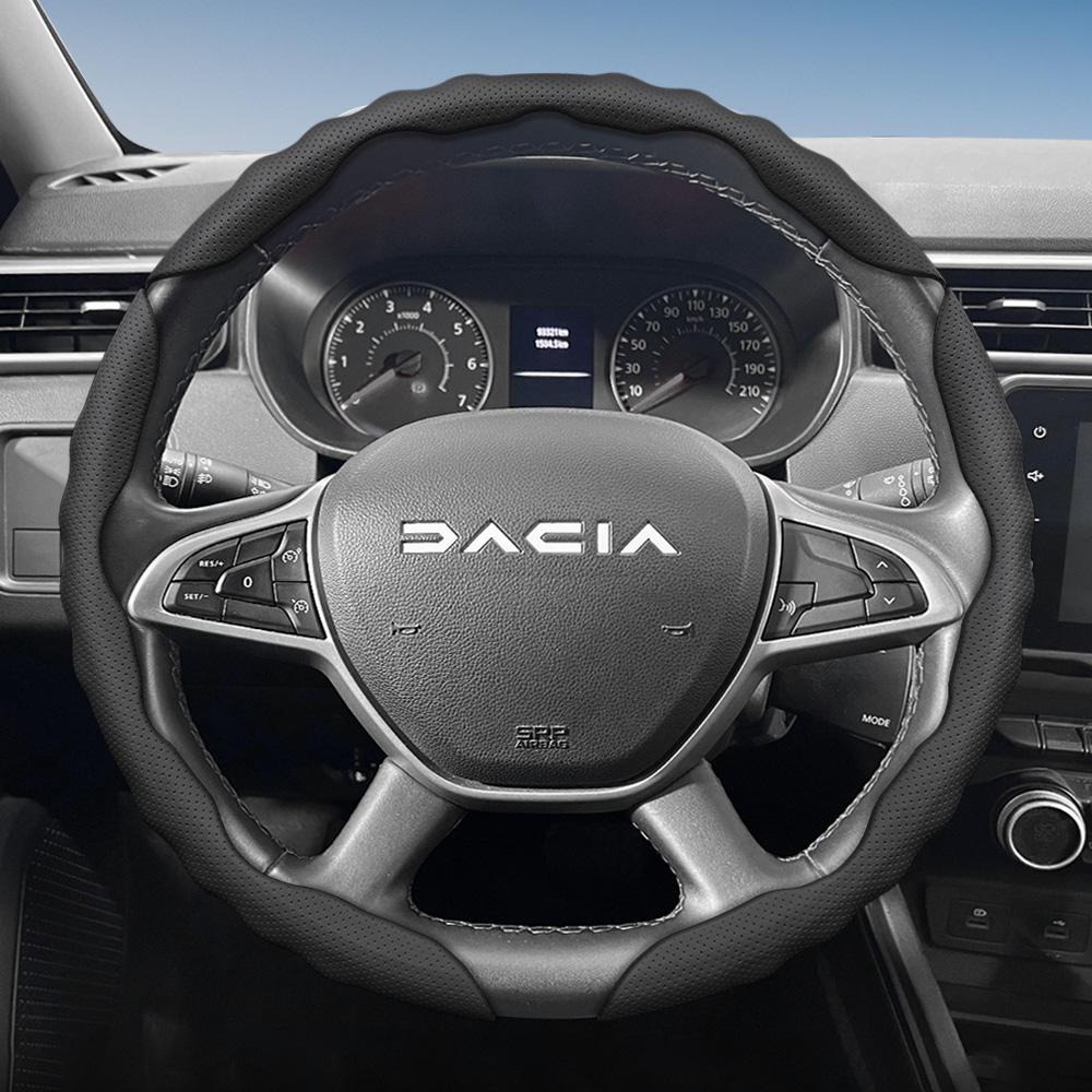 vcxja9 Suitable for Dacia Steering Wheel Cover, Wave-Shaped Sporty Design, Breathable Leather, Segmented Anti-Slip Sweat-Absorbing Protective