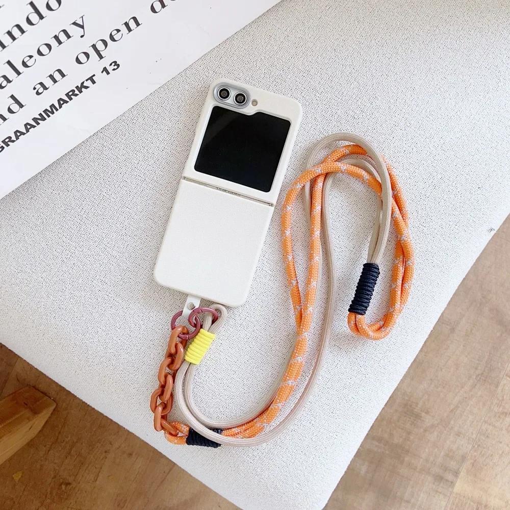 Простой кожаный чехол-ремешок с узором через плечо для Samsung Z Flip 6 5 4 3 Flip6 Flip5 Flip4 Flip3 5G Защитный чехол