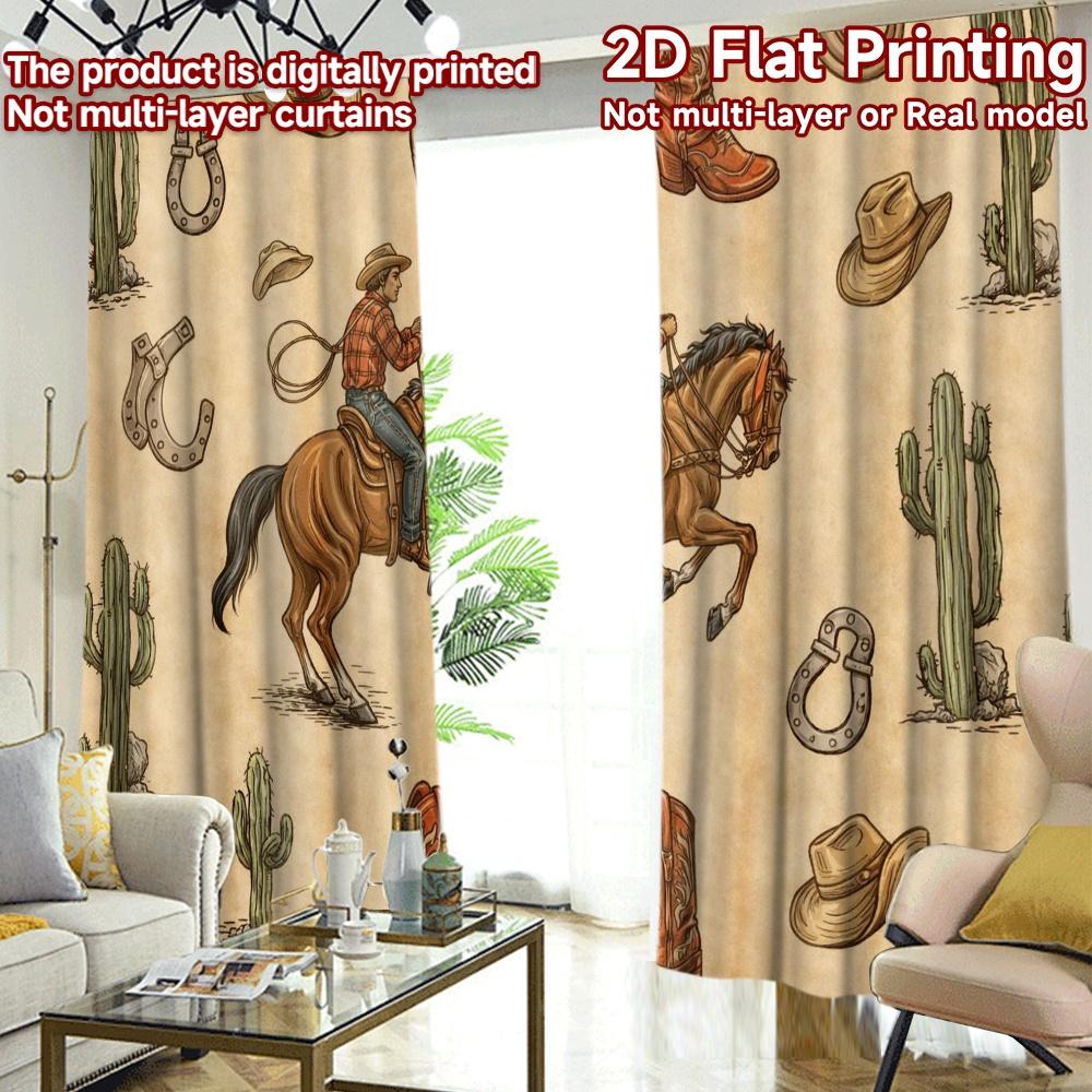 2D FLAT PRINTING 2pcs Curtains (Without Rod) and Cactus Scene Minimalist Chic Curtains Prints Light Filtering Curtains Ramadan