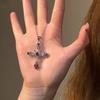 Pink Purple Crystal Cross Pendant Necklace Y2K Rhinestone Religious Jewelry for Women