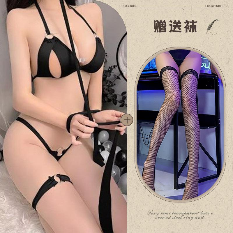 Sexy lingerie perspective hot mesh one-piece nightdress open crotch free of uniform temptation