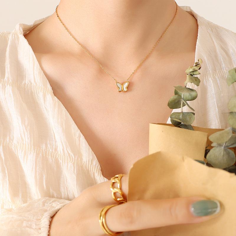 18k Gold-Plated Korean Minimalist Butterfly and Seashell Necklace & Earring Set