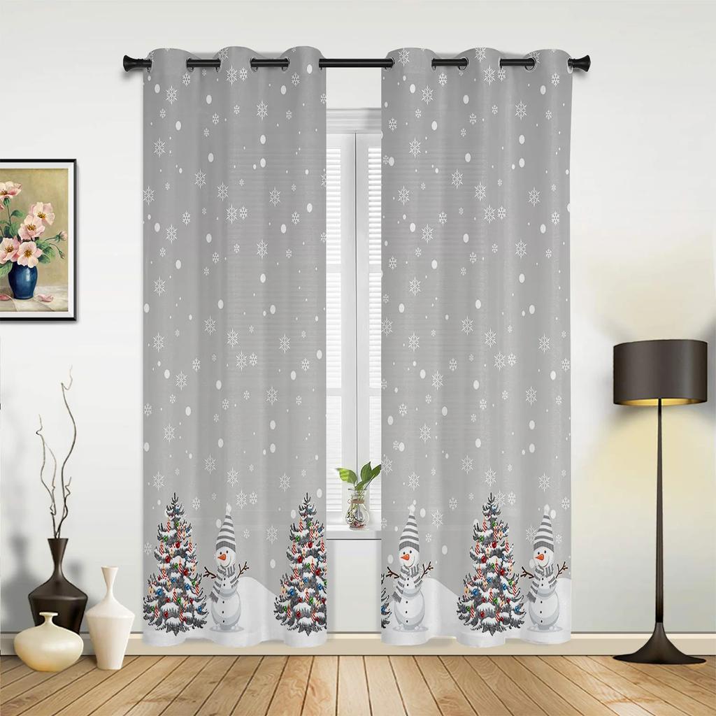 Christmas Tree Snowman Snowflake Pink Window Curtains Decor For Home Bedroom Kitchen Living Room Ornament Xmas Gifts Navidad