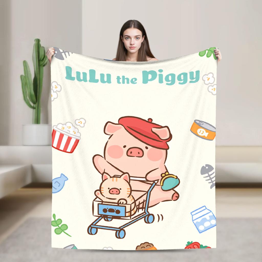 Cartoon L-Lulu Pig Warm Soft Blankets Travel Office Throw Blanket Street Trend Couch Chair Flannel Bedspread Sofa Bed Cover
