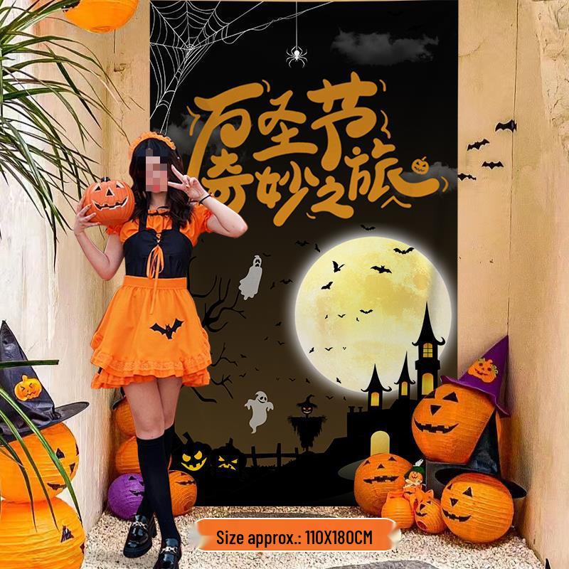 Halloween Outdoor Decorations: Hanging Cloth with Pumpkin Lantern Prop and Banner for Spooky Atmosphere