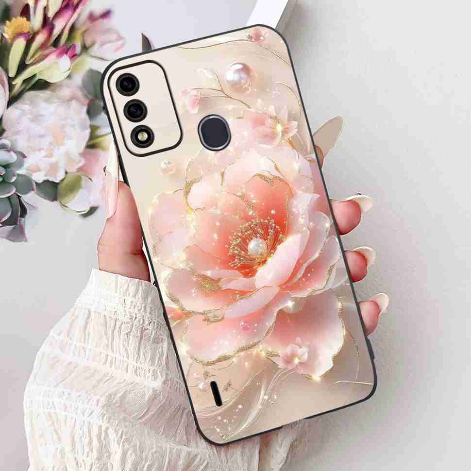 For Itel A48 6.1" Case Fashion Painting Soft Silicone TPU Black Cover For ITEL A48 itel a48 Popular Design Flowers Phone Cases