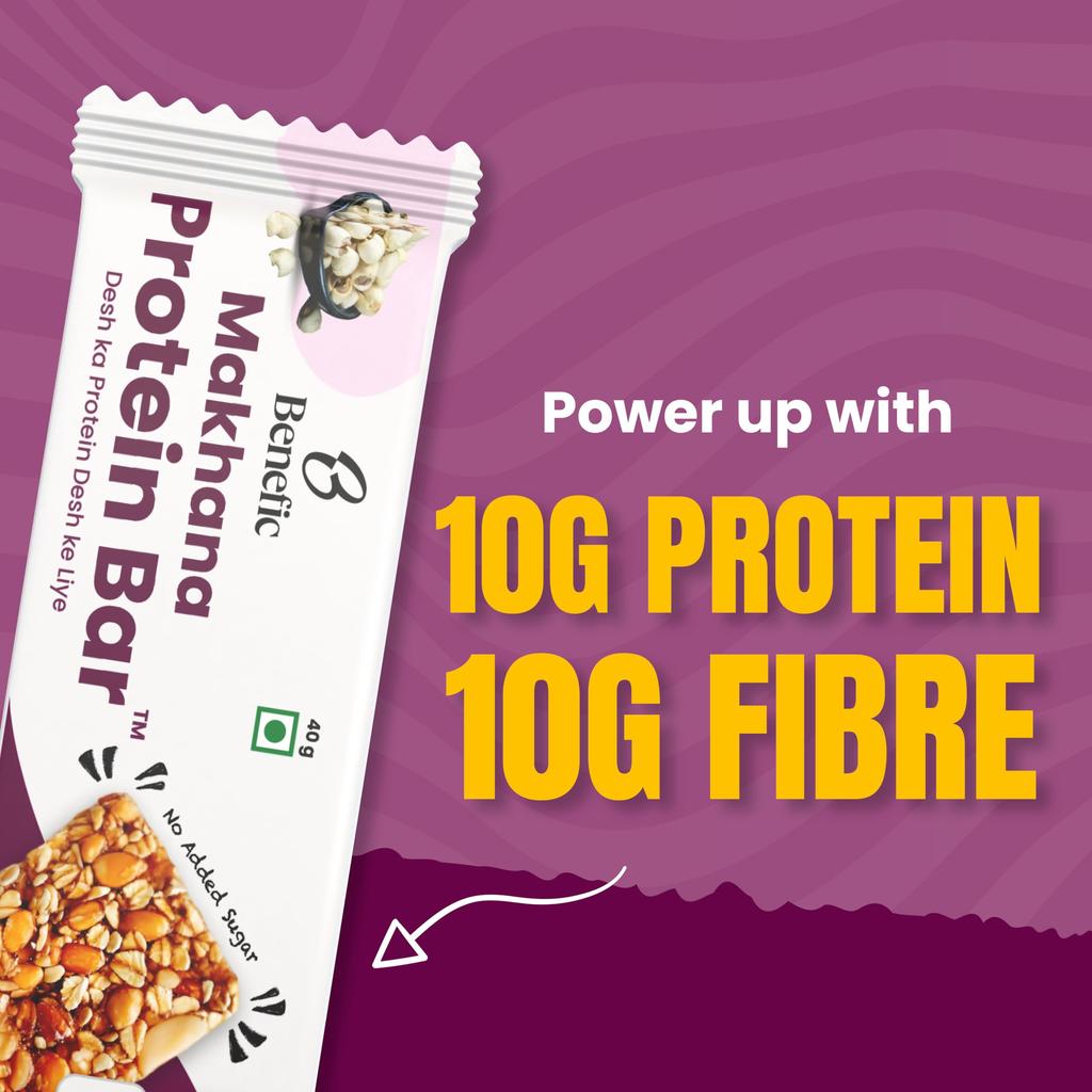 Benefic Makhana Protein Bar 40g Each (Pack of 10) | 10g Protein & 10g Fibre| Roasted Makhana Bar | No Refined Sugar, Gluten Free, Vegan | High Pl
