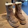 Осенние новые английские ботинки на толстой подошве в стиле ретро с круглым носком и шнуровкой из овчины, толстые хлопковые ботинки для зимы 2024 года