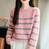 Women Sweater 100% Wool O-neck Stripe Knit Pullover Thick Winter Jumpers Female Knit Tops